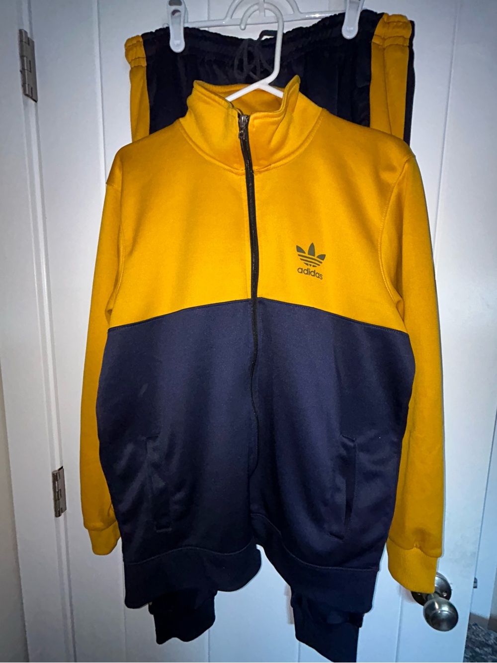 Classic Adidas Yellow and Navy, Zippered Track Jacket & Pants Set